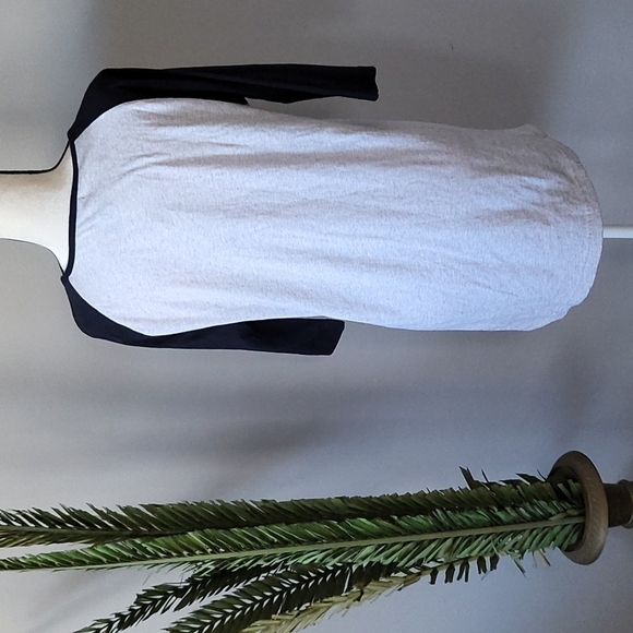 adidas heather gray raglan tee with navy elbow sleeves & velvet graphics… - Picture 2 of 10